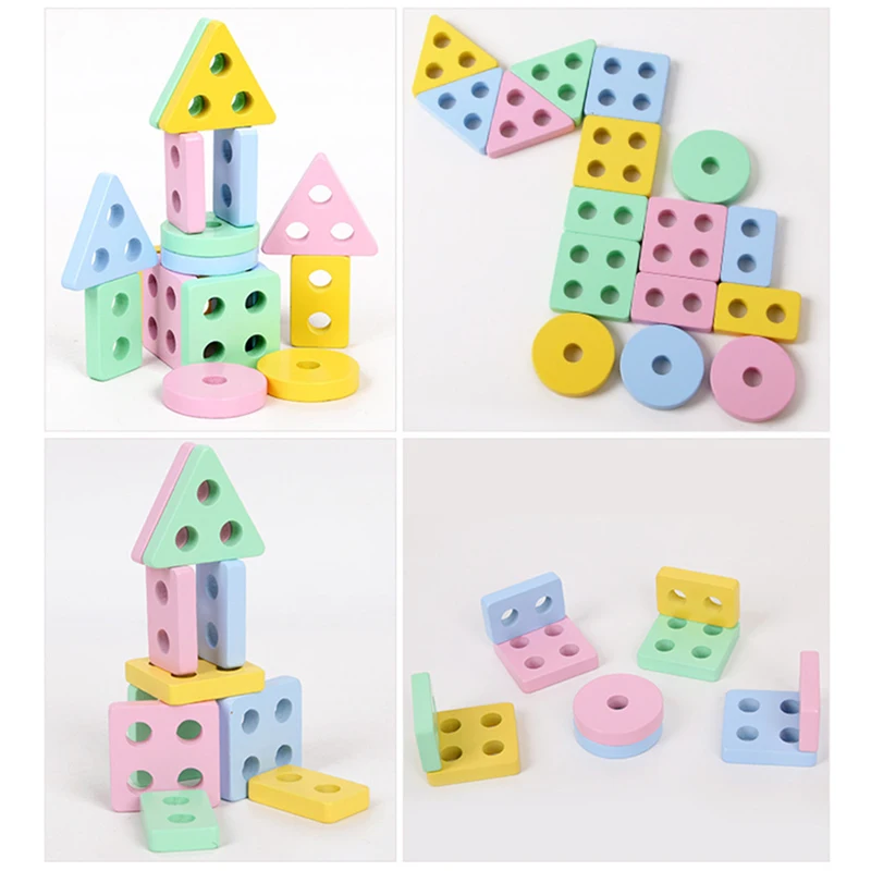 Building Block Four Sets Columns Geometric Sleeve Column Children Montessori Early Education Shape Matching Color Cognitive TMZ