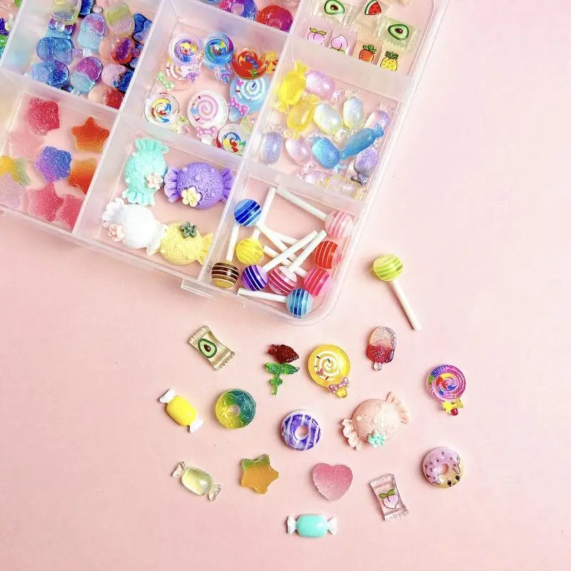 1 pudełko dopamina kolorowe cukierki przekąski zdobienie paznokci dekoracje gradient lody pączki desery żywica zawieszki do paznokci Handmade DIY paznokcie