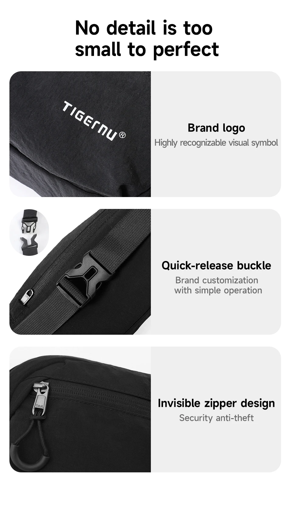 Tigernu Neue leichte Umhängetasche für Herren, wasserabweisende Hüfttasche, Mehrzweck-Schultertasche für Herren – Detail 11