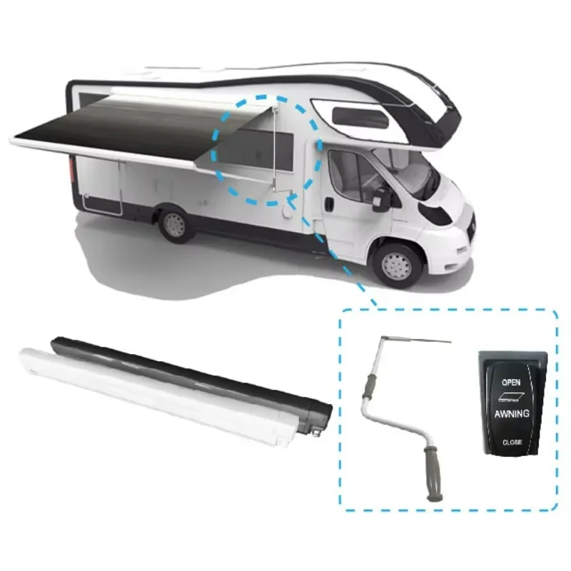Caravan Awning,Waterproof Camper Accessories Hard Case Caravan Manual Electric Motorhome Van RV Awning Retractable