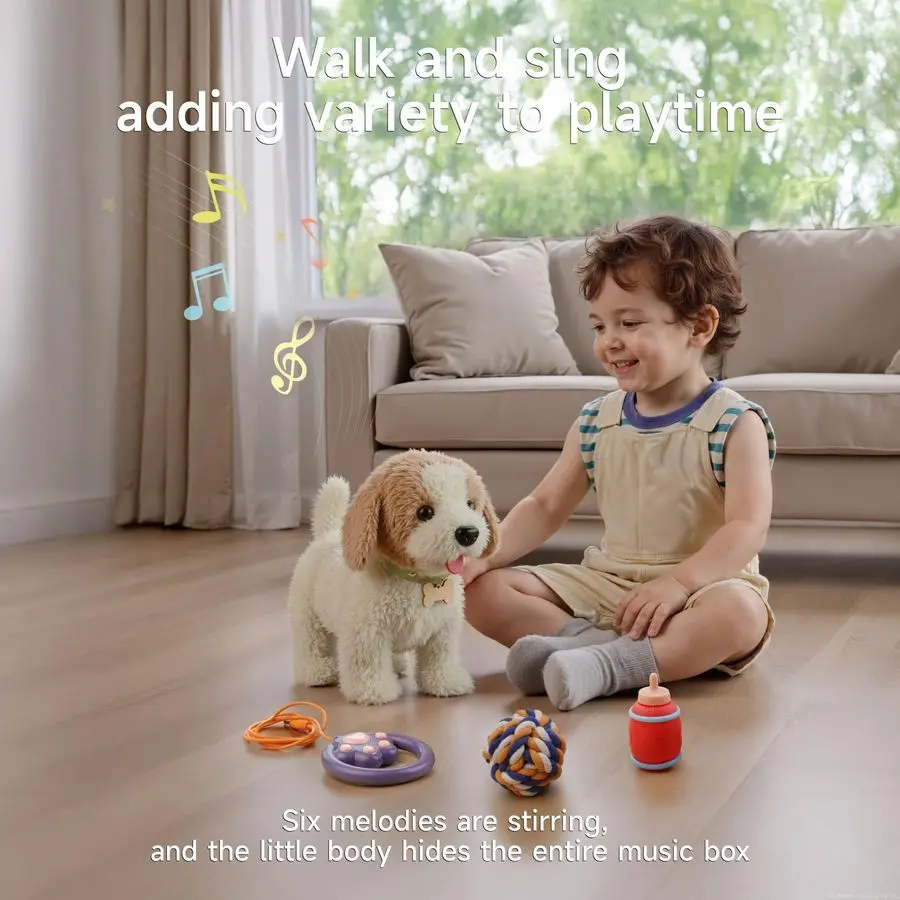 ของเล่นสุนัขเดินได้ ส่งเสียงเห่า พร้อมรีโมทคอนโทรล สายจูง ตุ๊กตาสุนัขขนนุ่ม ของเล่นอิเล็กทรอนิกส์แบบโต้ตอบสำหรับเด็ก กระดิกหางได้ แกล้งเล่นเป็นหมอ