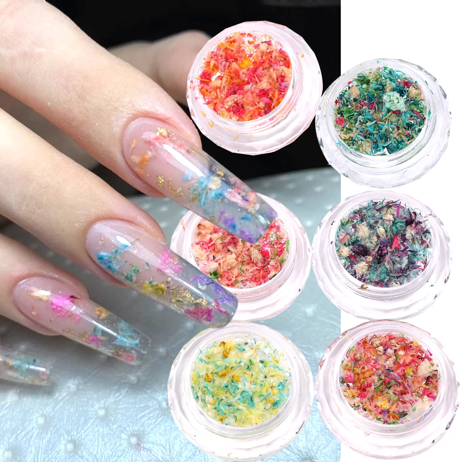 3D Dried Flowers Nail Art Decorations Natural Floral Sticker DIY Manicure Charms Designs Jewelry UV Gel Polish Nails Accessories