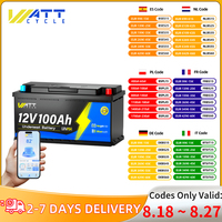 Wattcycle Bluetooth LiFePO4 Battery 12V 100AH With Great A+ Cells Height 19cm Underseat Design Perfect For RV/ Vans/ Caravan