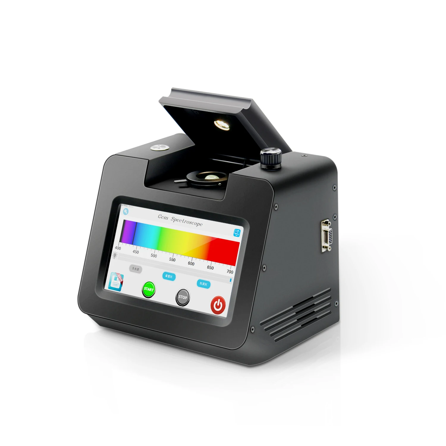 Fable Desktop Electronic digital Gem Spectroscope with screen showing results scale range from 400 to 700nm