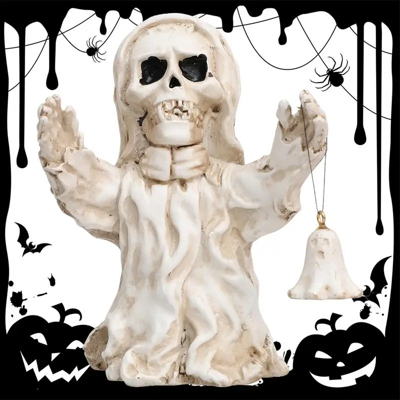 

Cool Skeleton Figurines Skeleton Doll Statues With Bell Ornaments Horror Cute Unique Resin Skull Collectibles Memorial For Home