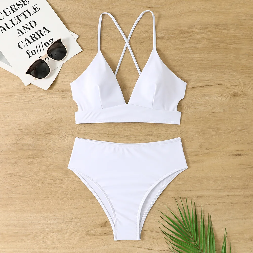 

Designer Swimsuits for Women 2025 White Two Piece Bikini Sets Sexy High Waisted Bikinis Summer Beach Wear Lace Up Bathing Suits