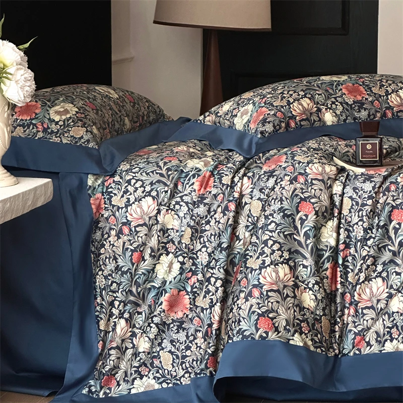 Vintage Botanical Floral Print Luxury Bedding Set 600TC Egyptian Cotton Duvet Cover Flat/Fitted Bed Sheet Pillowcases 4Pcs