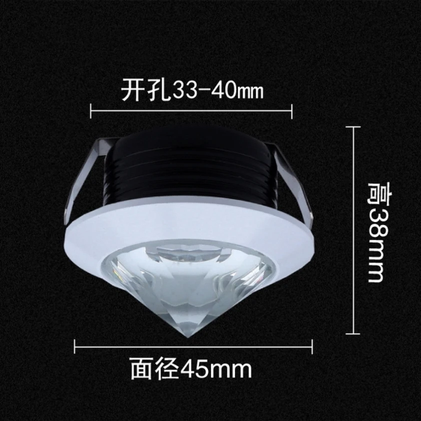 1W Crystal Mini LED Spot Light Cabinet Lamps AC85-265V LED Recessed Ceiling LED Down Light Aluminum Indoor Light