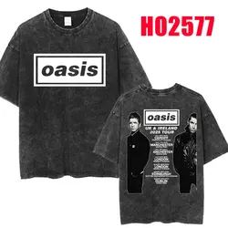Rock Band O-Oasis Live 25 Tour 2025 Washed T Shirt Men's Hip Hop Vintage T-Shirt Oversized Cotton T Shirts Fans Gifts Streetwear