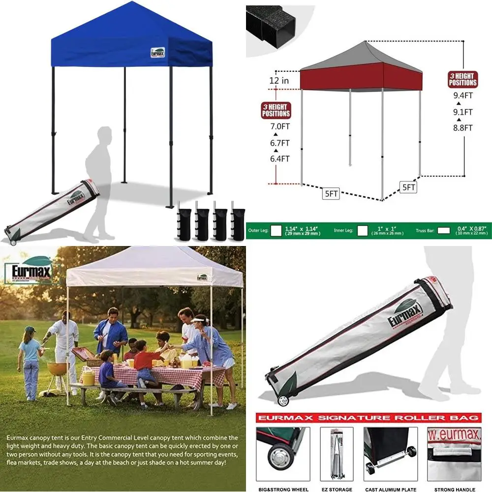 

Heavy Duty 5x5 Instant Canopy Tent with Roller Bag and 4 Sand Weights for Commercial Use - Blue