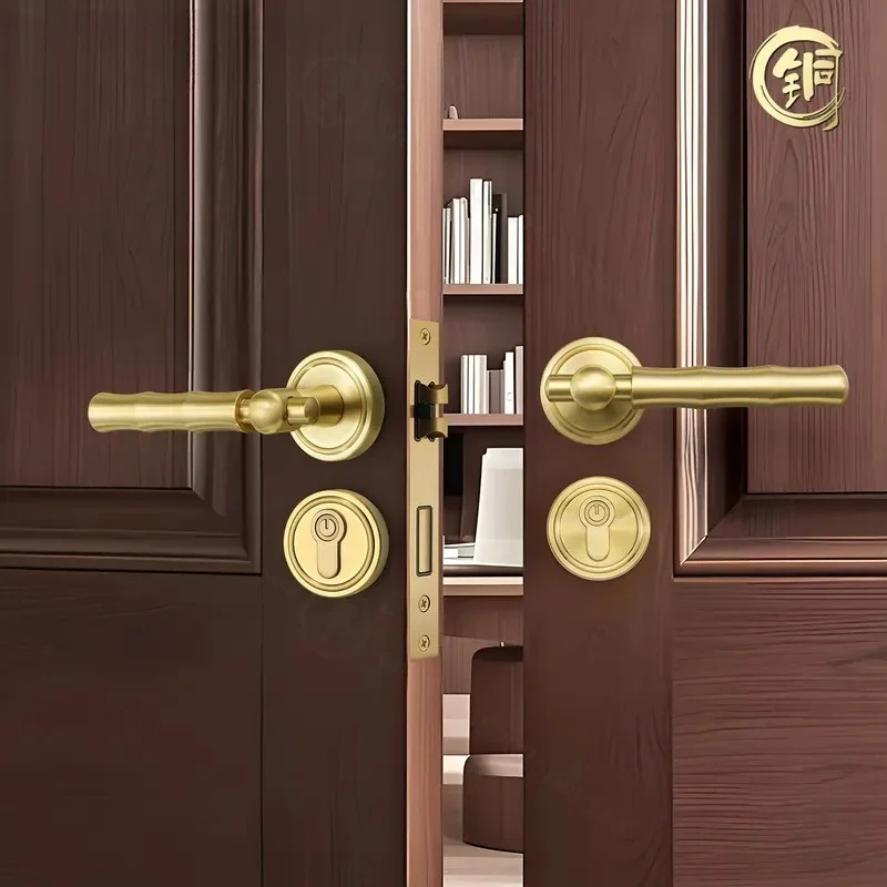 European Light Luxury Solid Brass Double Door Lock Advanced Sense Bedroom Bathroom Universal Silent Door Handle