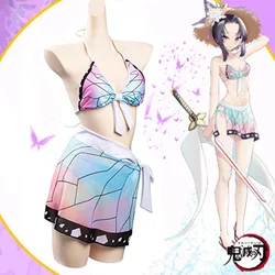 Demon Slayer V-Neck Bu Bathing Bikini, Maillot de bain Cosplay, Kimetsu No Yaiba, Kochou Shisa, Maillot de bain sexy, Manches libres, 2 pièces