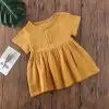 Toddler Baby Girl Summer Dress Solid Color Short Sleeve Button Cotton Linen A-line Mini Dress