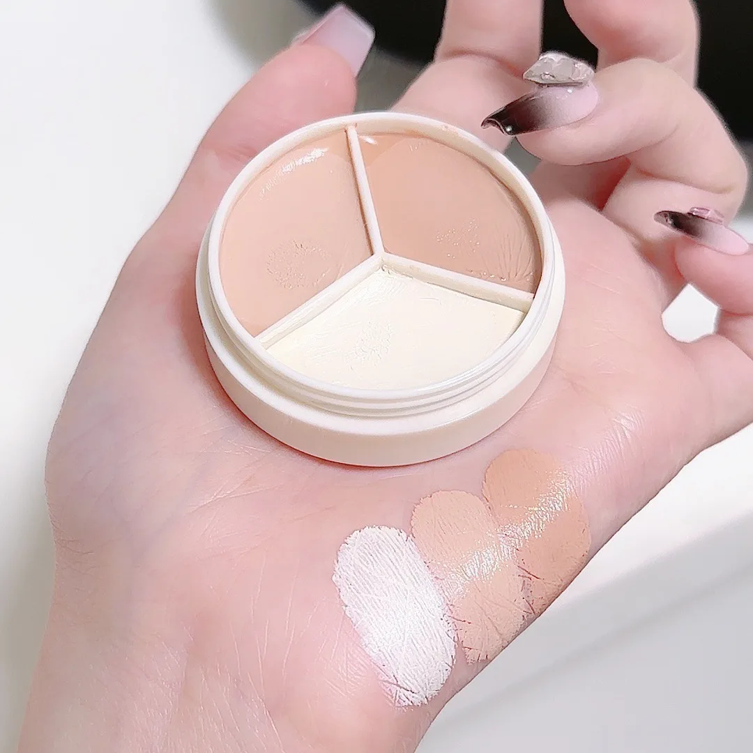 لوحة كريمية 3 في 1 كونسيلر تغطية كاملة للتحكم في الزيوت وتدوم طويلاً للبقع الداكنة والمرح والمسام التمهيدي ومستحضرات التجميل