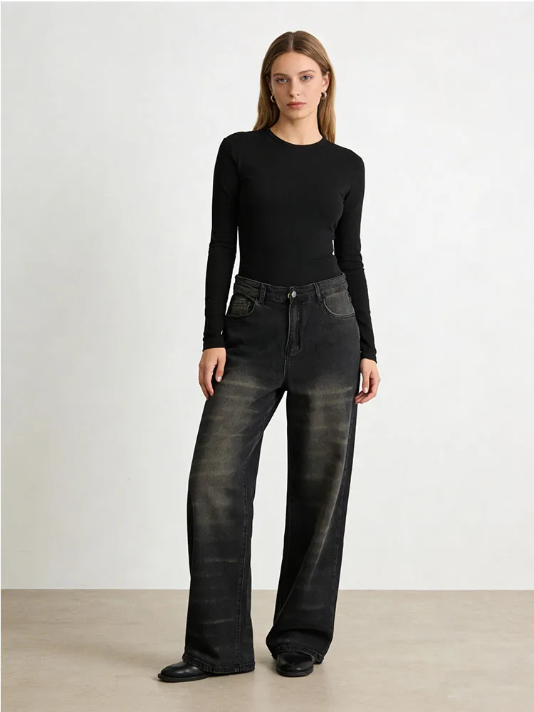 

Зимние модные женские джинсы на новой улике, американские ретро стираные джинсы с градиентом в стиле Харадзюку, одежда Y2k