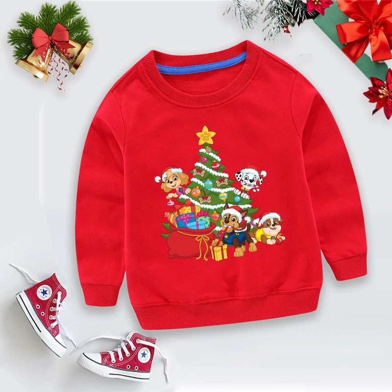 

PAW Patrols Red Christmas Thin Pullover Sweatshirt Kid Chase Skye Cartoon Anime Print Baby Clothes Cute Clothing LongSleeve Tops