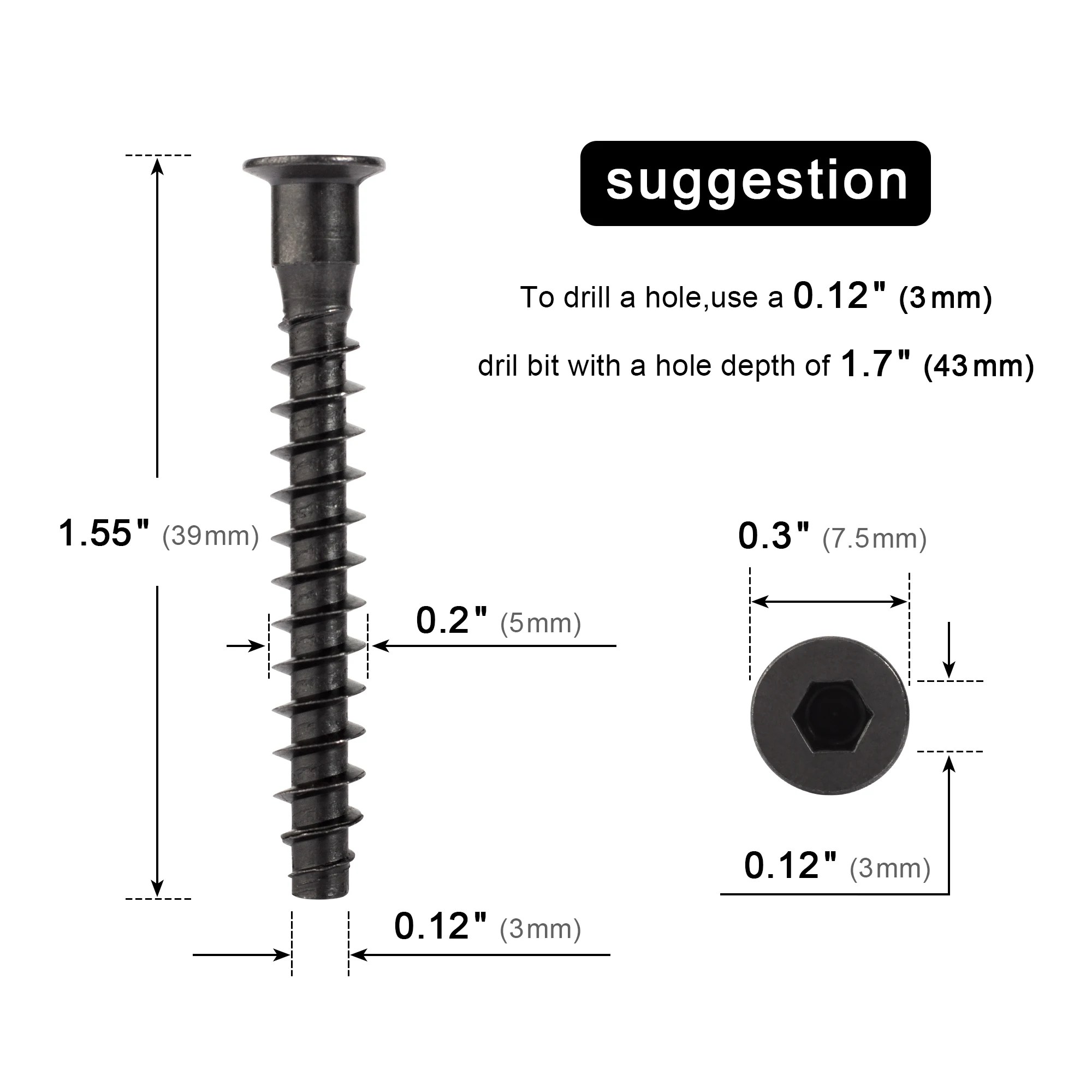 50pcs Flat head Black Carbon Steel Allen Hex Hexagon Socket Head M5 M7 self tapping Wood Screw