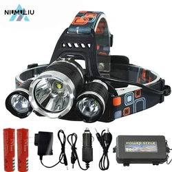 F2 3led Powerful Headlamp Rechargeable Led Head Headlight Head Lamp Fishing Hiking Camping Supplies Cap Light Torch Led Headlamp