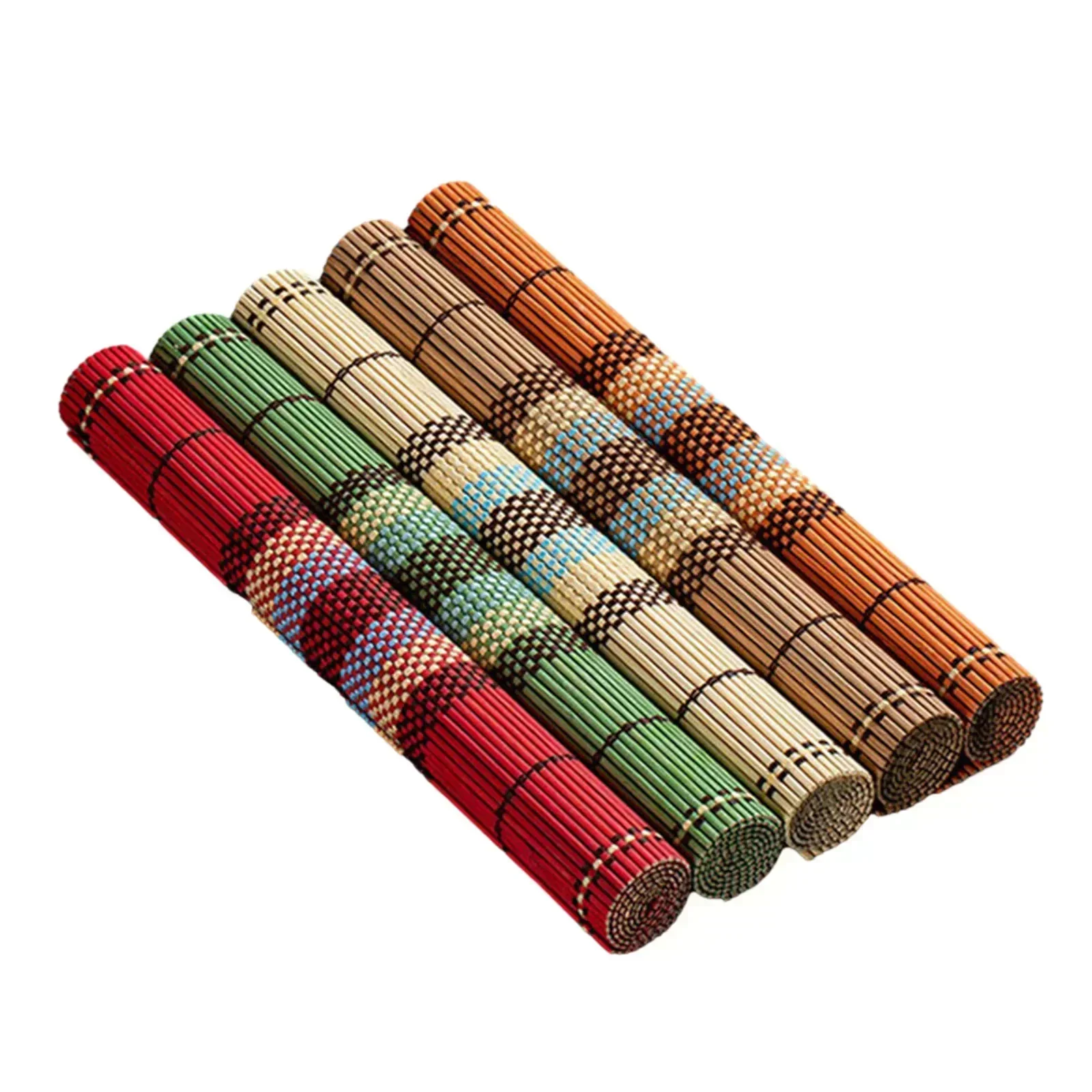 5pcs Bamboo Dining Placemats 5pcs Woven Ribbed Table Mats AntiSlip & Heat Resistant Protect Your Furniture 17.7\