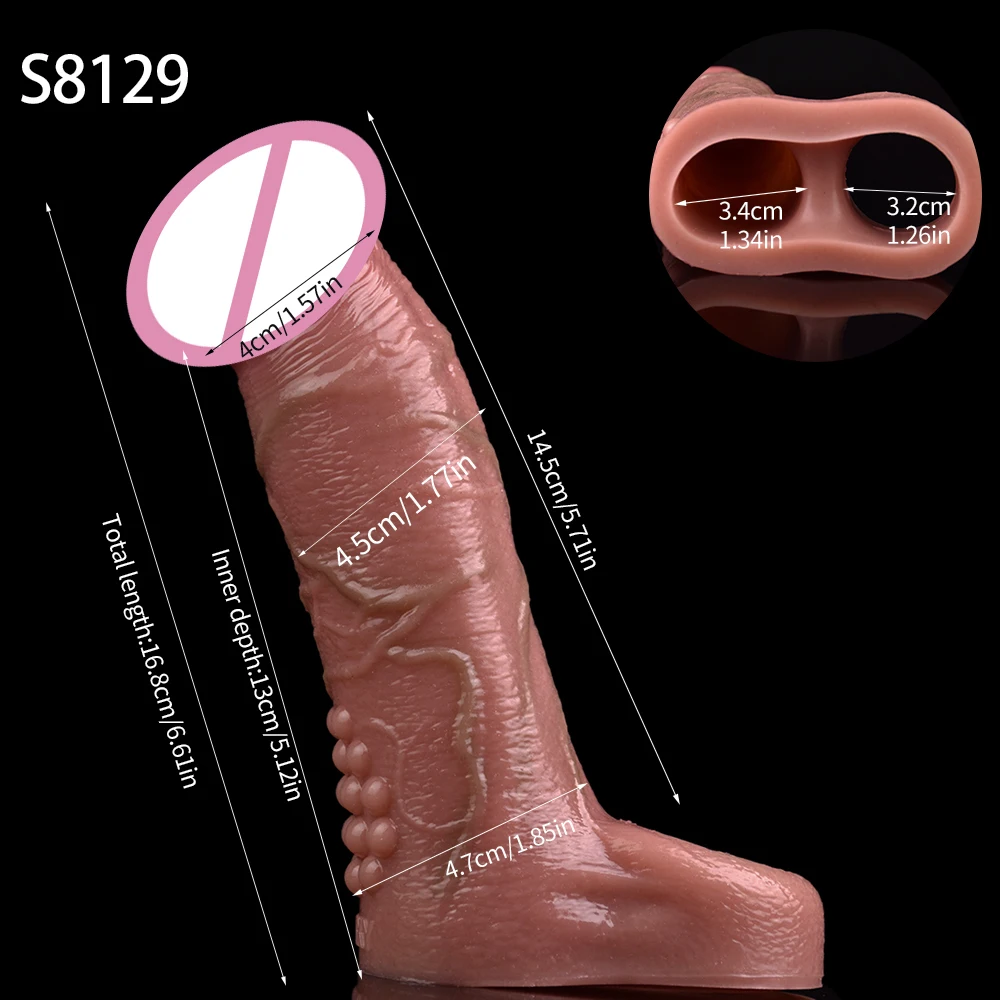 SXXY Realistic Hollow Dildo Cock Ring Ultra Penis Sleeve Silicone Dick Extender Soft Reusable Condom For Men Delay Ejaculation #2