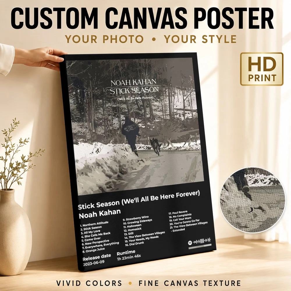 Noah Kahan Stick Season Album Canvas Poster Editorial Design Wall Decor With Personalized Photo For Home Office Ideal Fan Gift