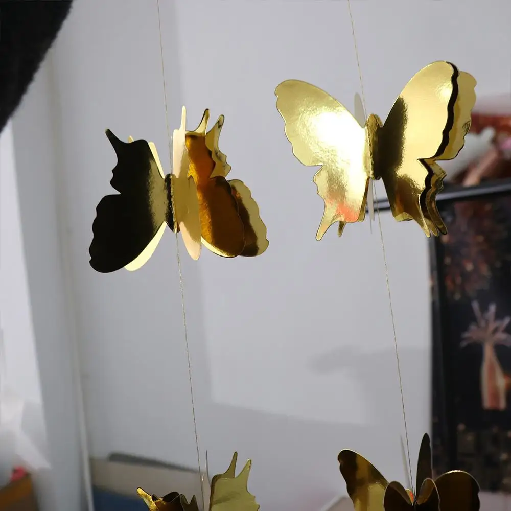 Party Supplies Colorful 3D Butterfly Paper Banner 2m DIY Butterfly Hanging Garland Cartoon Party Hanging Decoration Baby Shower