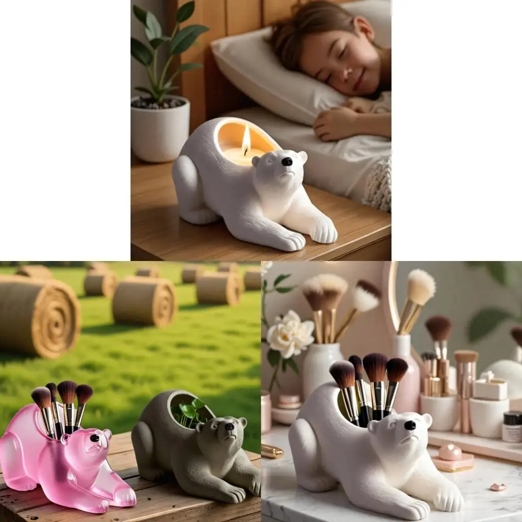 

R3MC Silicone Ice Bear Mold Multi Purpose Crafting Tool For Planters Home Decors Projects Easy Release Reusable Design