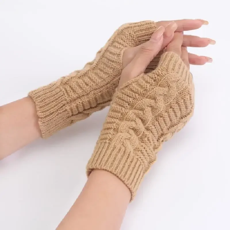 Women Stylish Hand Warmer Winter Gloves Arm Crochet Knitting Faux Wool Mitten Warm Fingerless Glove Twist Pattern Women Gloves