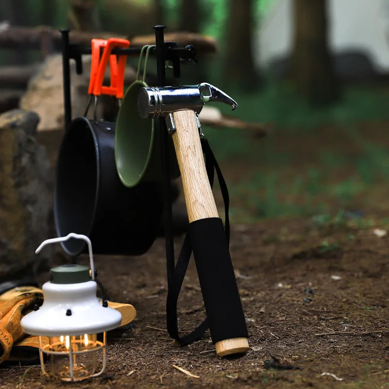 Outdoor Tent Stake Hammer, Solid Wood Sponge Handle Camping Claw Hammer, Multifunctional Peg Puller for Canopy Setup