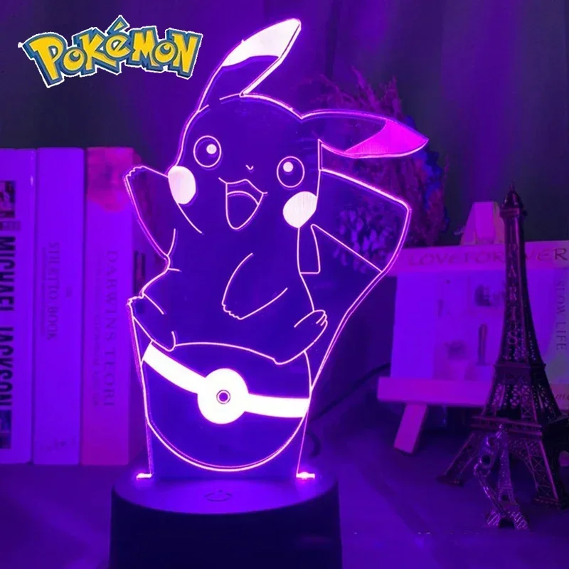 Veilleuse LED 3D Pokémon pour enfants, figurines d\'anime, lampe de chevet Pikachu mignonne, décoration de chambre, cadeau d\'anniversaire, nouveau