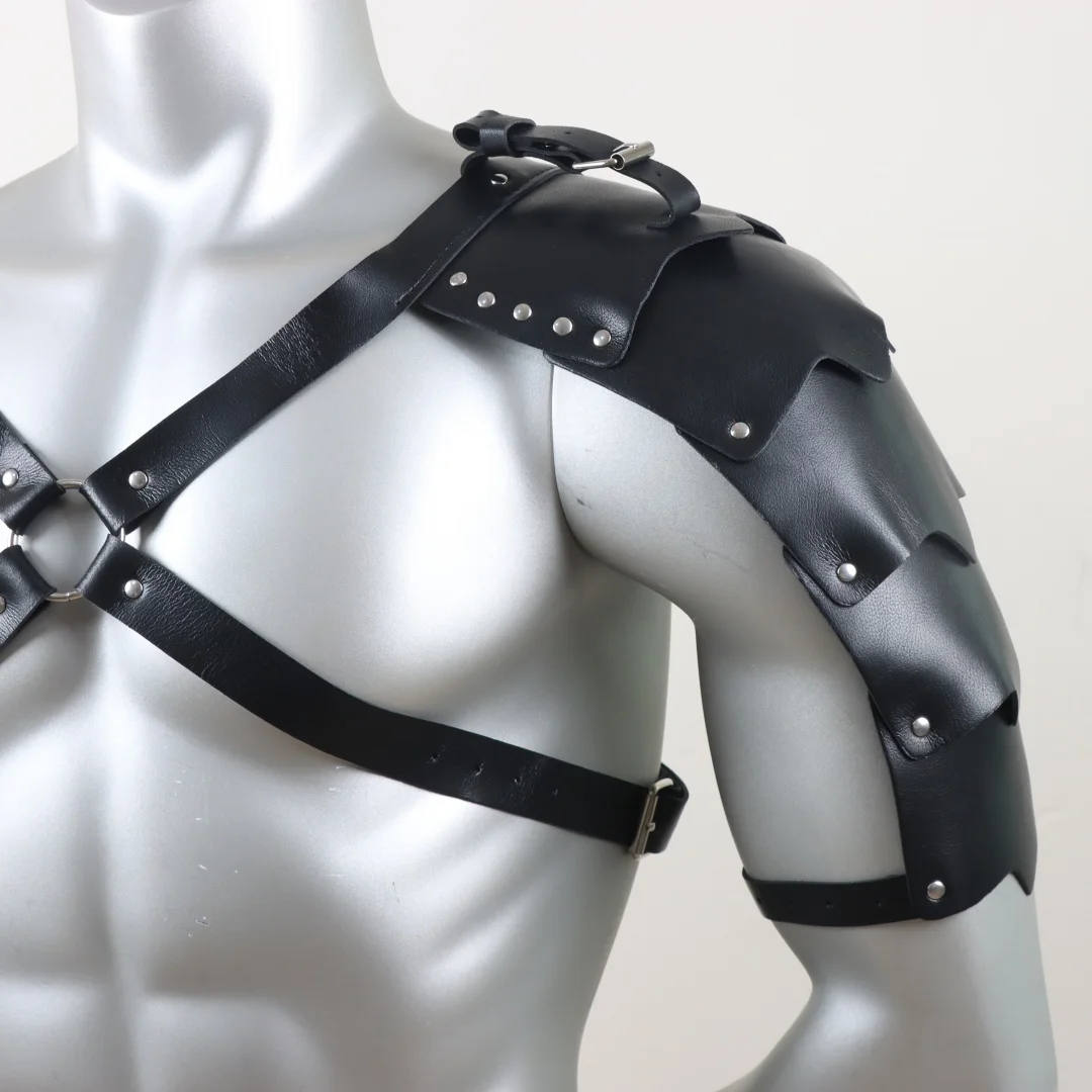 Mittelalterliches Kostüm Cosplay Zubehör Vintage Gothic Leder Harness Gürtel Spaulder Pauldrons Viking Ritter Gladiator Schulterpanzer – Detail 4