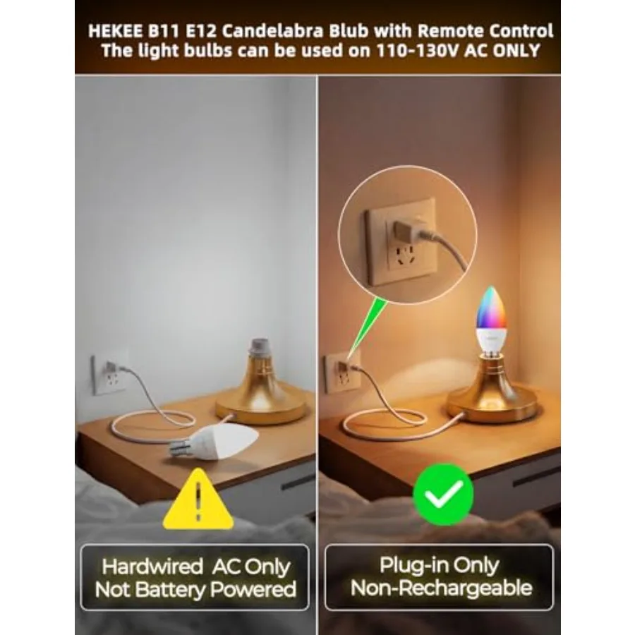 E12 Candelabra Light Bulbs, Color Changing Bulb with Remote, Plug-in Only, E12 Base, 12 RGB+2700K Warm White, 40W Equiv 5W,450L