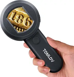 TOMLOV P10 Microscope for Adults Kids Handheld Coin Magnifier with Light for Error Coins Collector Portable 100X Jewelers Loupe