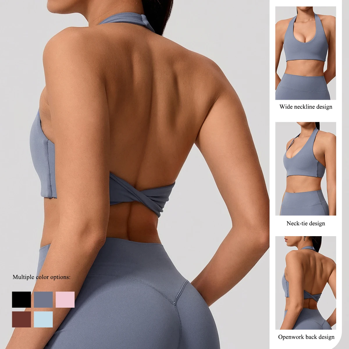 Summer Women's Halter Neck Padded Sports Yoga Bra Shock Absorption Support Backless Top for Outdoor Running Gym Crop Top Woman