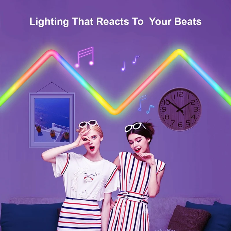 LED Smart Wall Light Bar Decoração, Bluetooth App, Controle de Voz, Sincronização de Música, DIY, Quarto, EU Plug