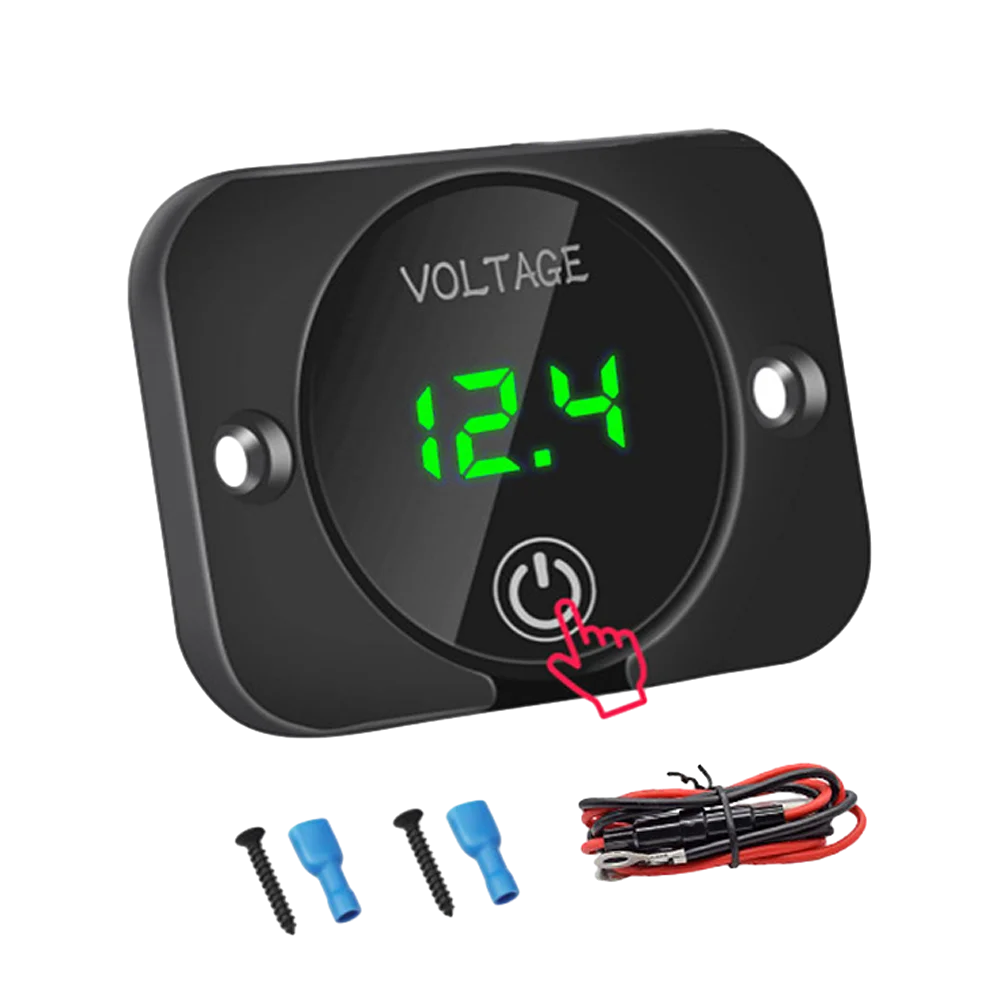 DC12V-24V LED touch screen power switch battery tester, digital voltmeter, waterproof voltage strap