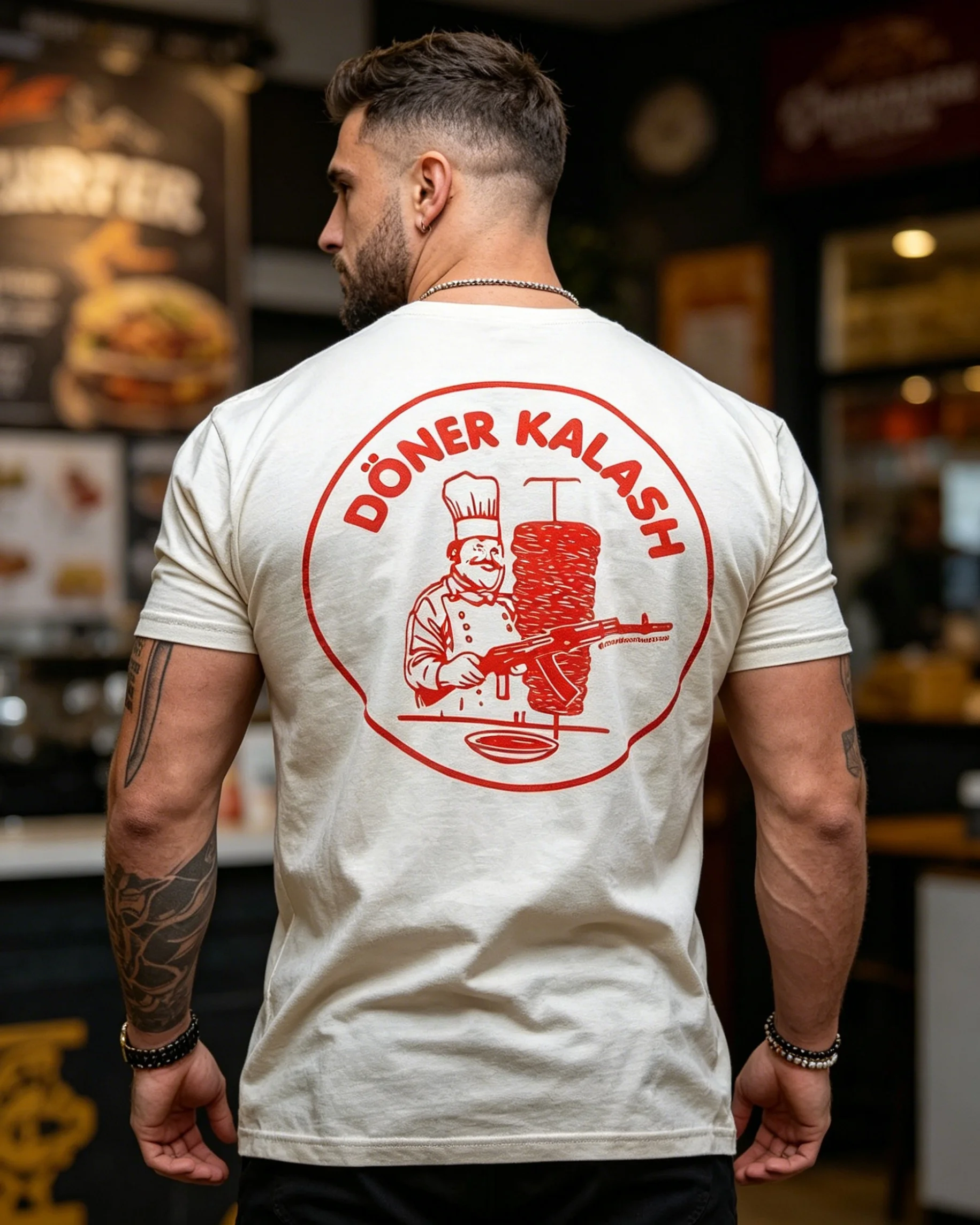Men Doner Kalash Print T Shirt Summer Short Sleeve Loose Fit Breathable Funny Graphic Tee for Daily Casual Sports Wear
