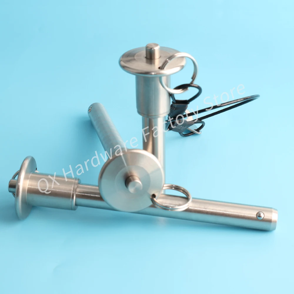 QX110  All Stainless Steel Push Handle Button Type Safety Positioning Ball Lock Pin Marine Quick Release Pin With Fastening Rope