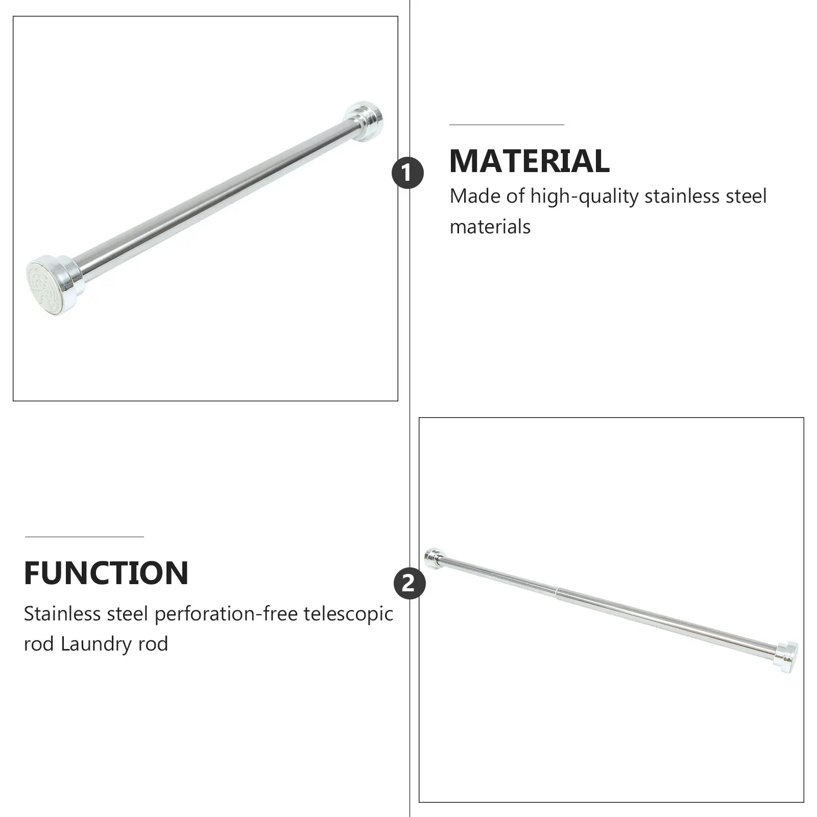 

1pc Stainless Steel Telescopic Clothes Drying Rod Adjustable Tension Pole For Bathroom Balcony Wardrobe Closet Shower Curtain