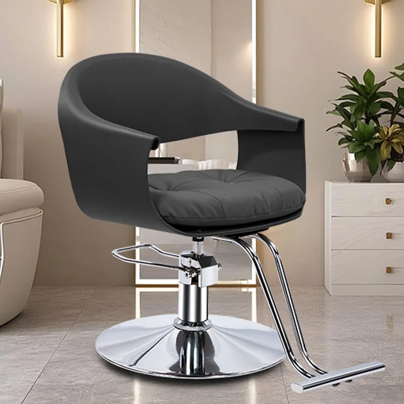 

Adjustable Plastic Swivel Salon Chair for Haircut Beauty Modern Soft Cushion Barber Chair Metal Base Footrest Hairdressing Chair