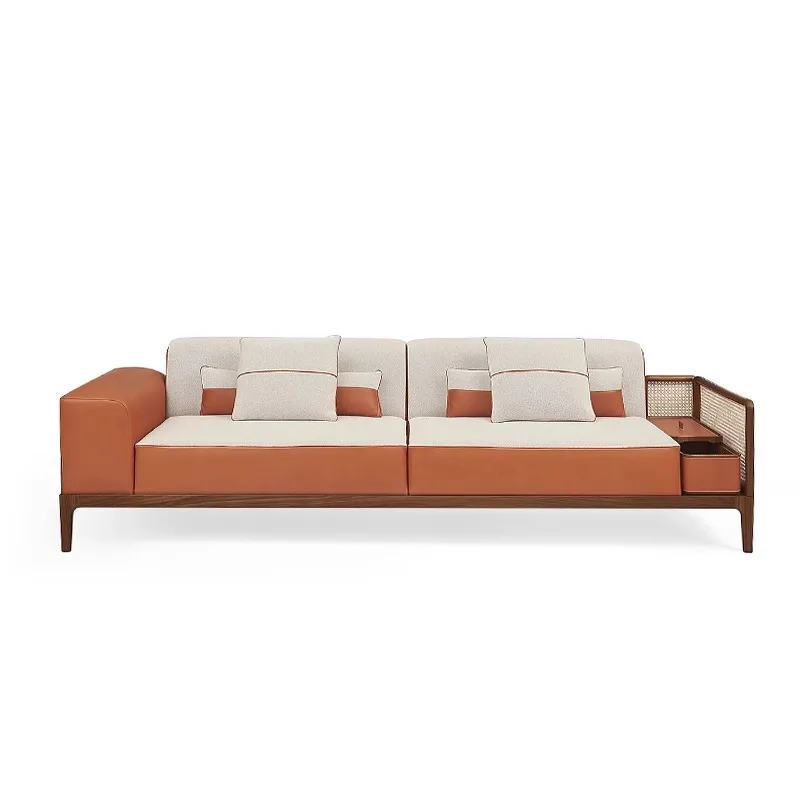

Italian Corner Sofa Combination Luxury Living Room Sofa Furniture Leather Simple Orange Solid Wood Office Sofa Set