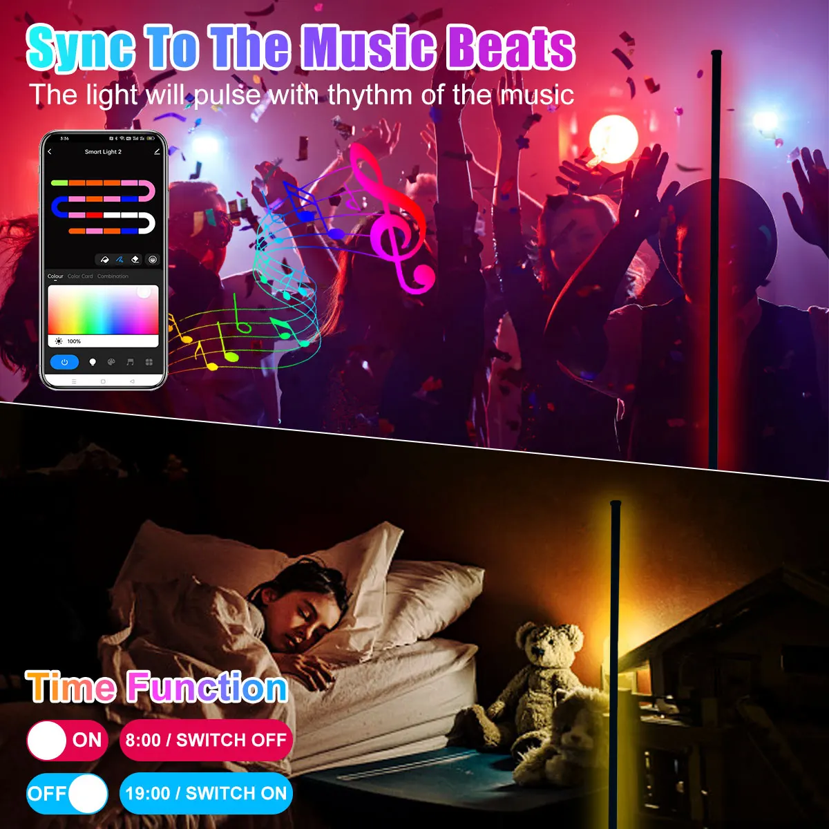 LED Corner Floor Lamp for Living Room Lit Lamp RGB Color Changing Modern Mood Lights APP and Remote Control Music Sync Light Bar