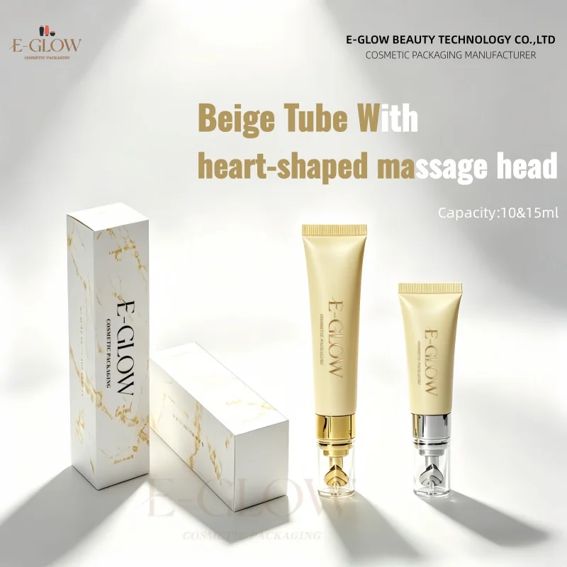 【Logo Custom】50Pcs Stock Beige Wholesale 10ml 15ml Empty Cosmetic Squeeze Eye Cream Tube Packaging Zinc Alloy Metal Applicator