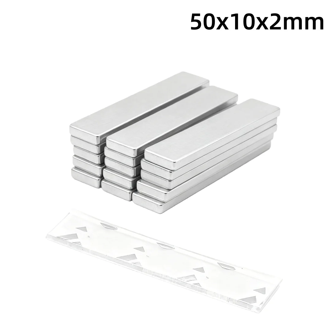 50x10x2mm Thin Block Powerful Strong Magnet With Glue Tape For Fridge, Diy, Building, Scientific, Craft,50*10*2 50x10x2