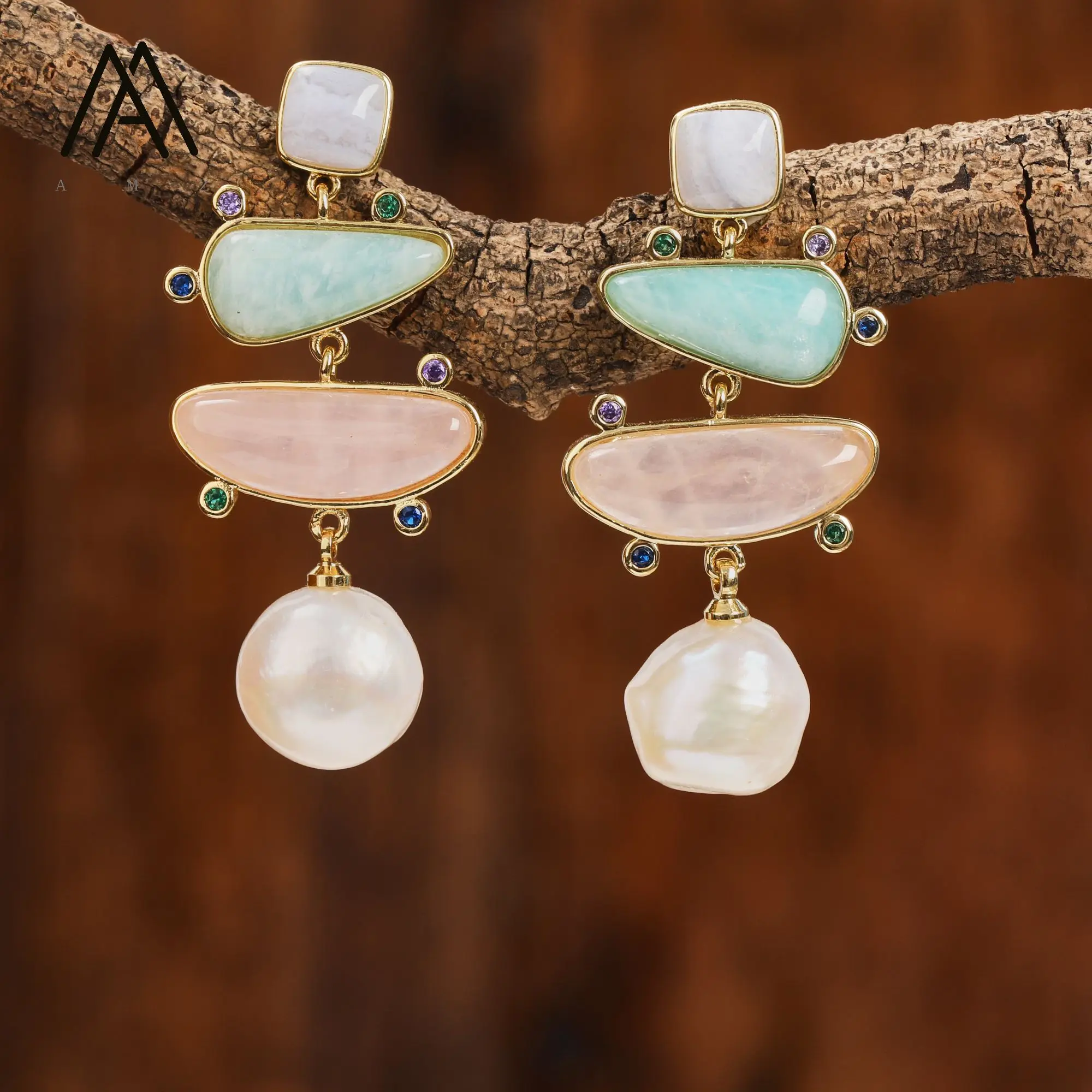 غير النظامية أقراط الأحجار الكريمة الطبيعية كريستال اللؤلؤ القرط فريد موضة المرأة اكسسوارات الترفيه اليومي مأدبة الزفاف جوهرة