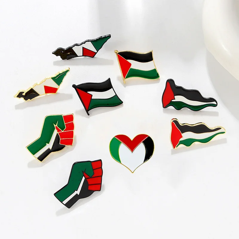 Middle East Flags Enamel Brooch Pin Exquisite Symbol of Freedom Heart Round Backpack Clothes Lapel Badge Accessories