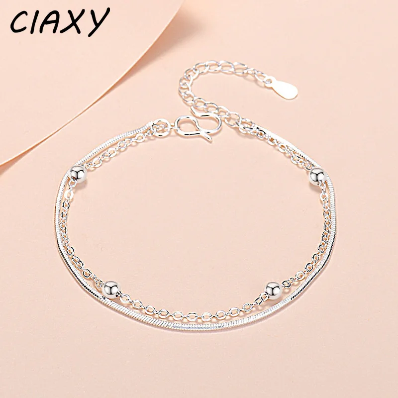 Ciaxy prata cor dupla camada cobra osso pulseira feminino intervalo contas redondas pulseiras coreano pequeno fresco jóias presentes