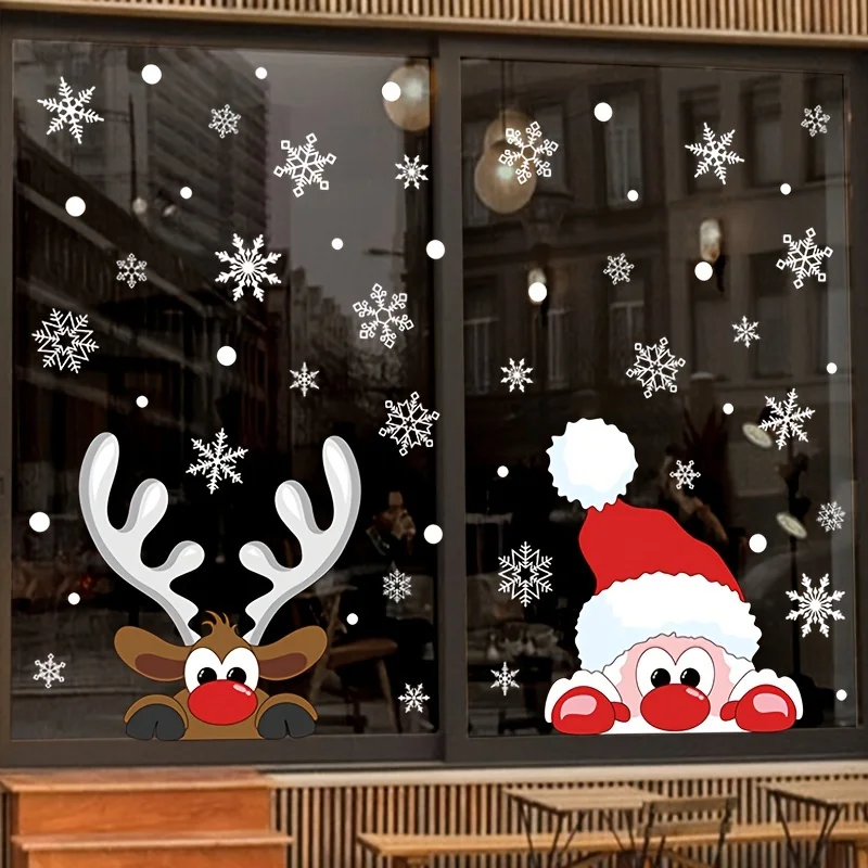 Set of 2 / 54pcs Christmas Snowflake Window Cling Static Stickers, Christmas Stickers Featuring Snowflakes, Santa Claus