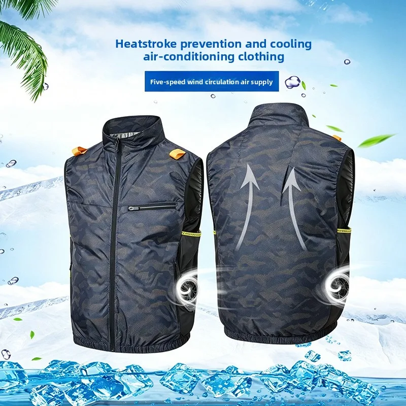 Outdoor Cooling Fan Air Condition Jacket Adjustable Wind Speed Light Garment Heat Relief Wear for Men and Women