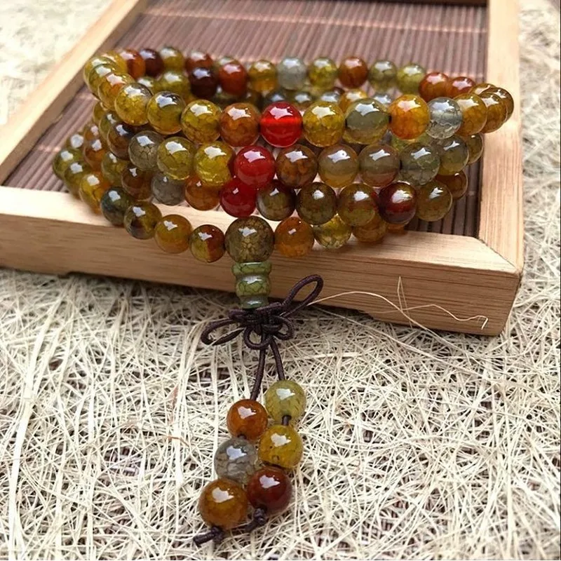 108-bead Buddhist with -patterned agate, pure natural crystal dragon scale stone multi-loop bracelet for men and